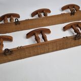 Pair of turned wooden coat racks in imitation of bamboo, 50 cm