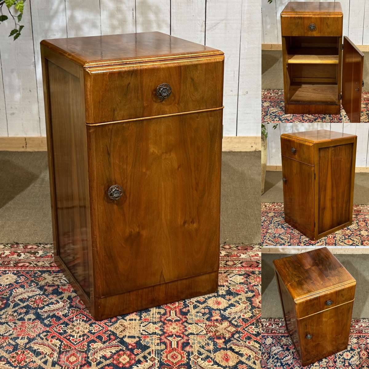 English Art Deco bedside table from the 1950s in walnut.