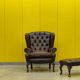 Dark Brown leather chesterfield wing chair with Ottoman