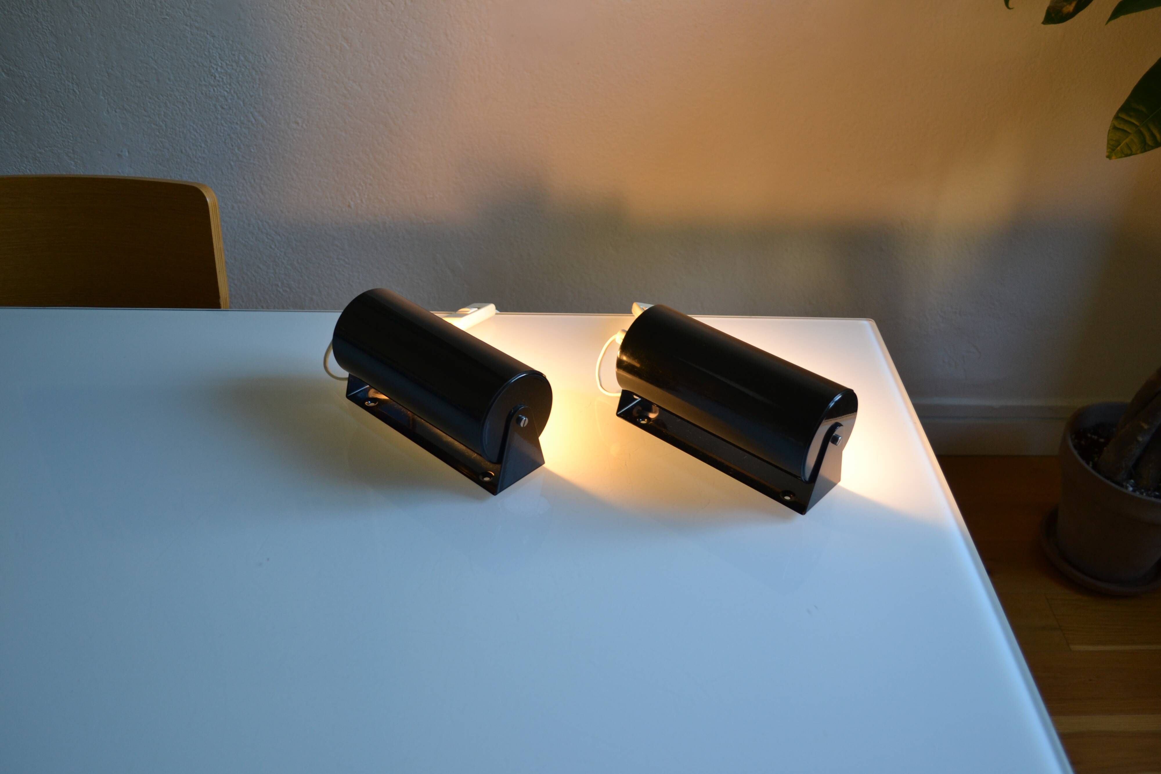 Pair of vintage Ikea 1980s Typ V 413 black wall lamps