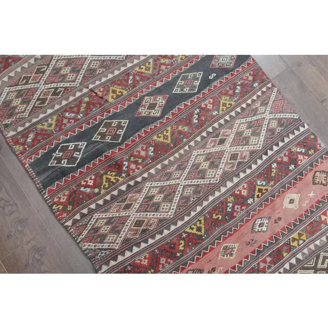1970s Turkish Oushak Handmade Wool Cotton Brown Kilim Runner Rug 98x418