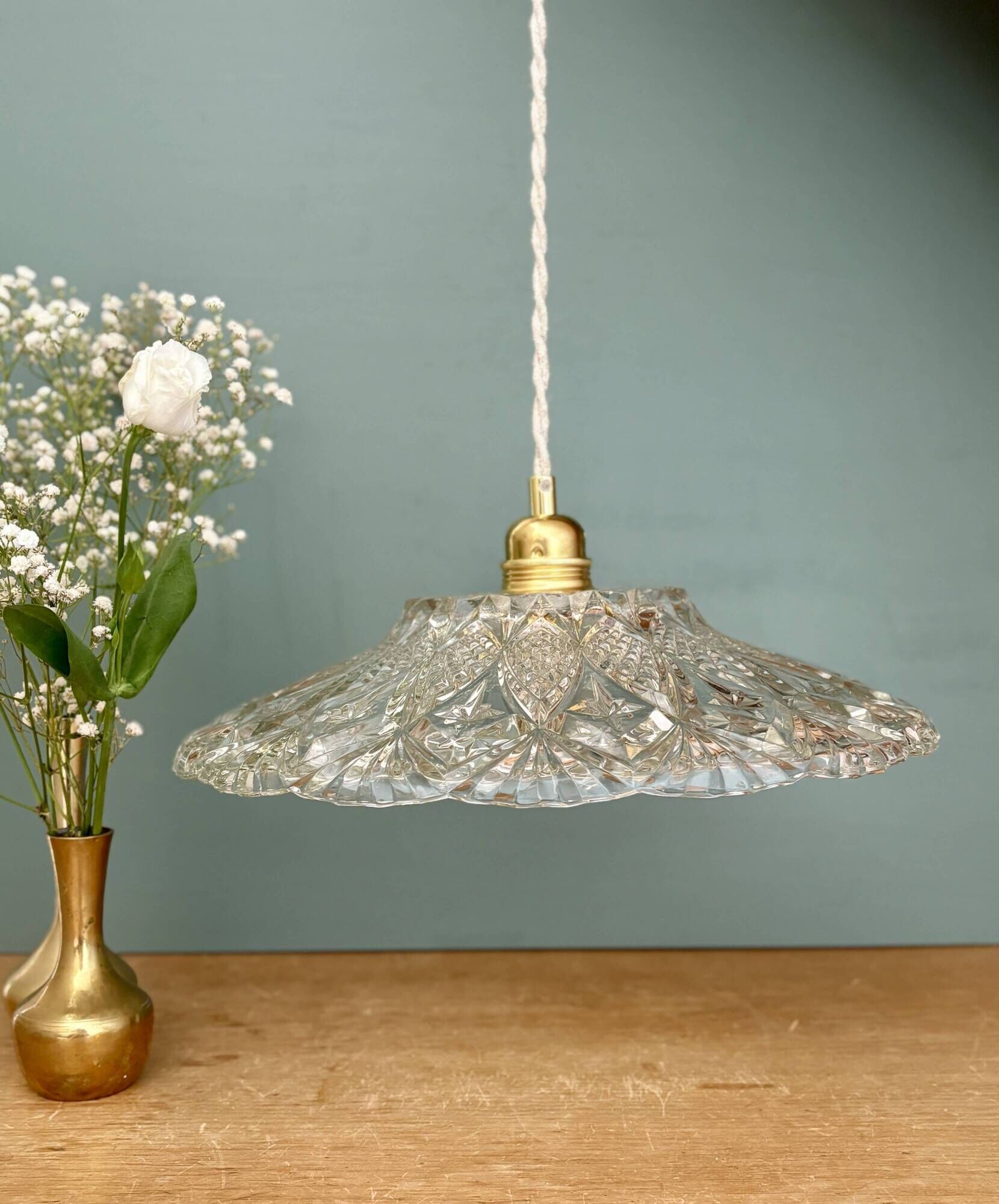 Vintage moulded glass pendant light - tableware collection - (CVE1)