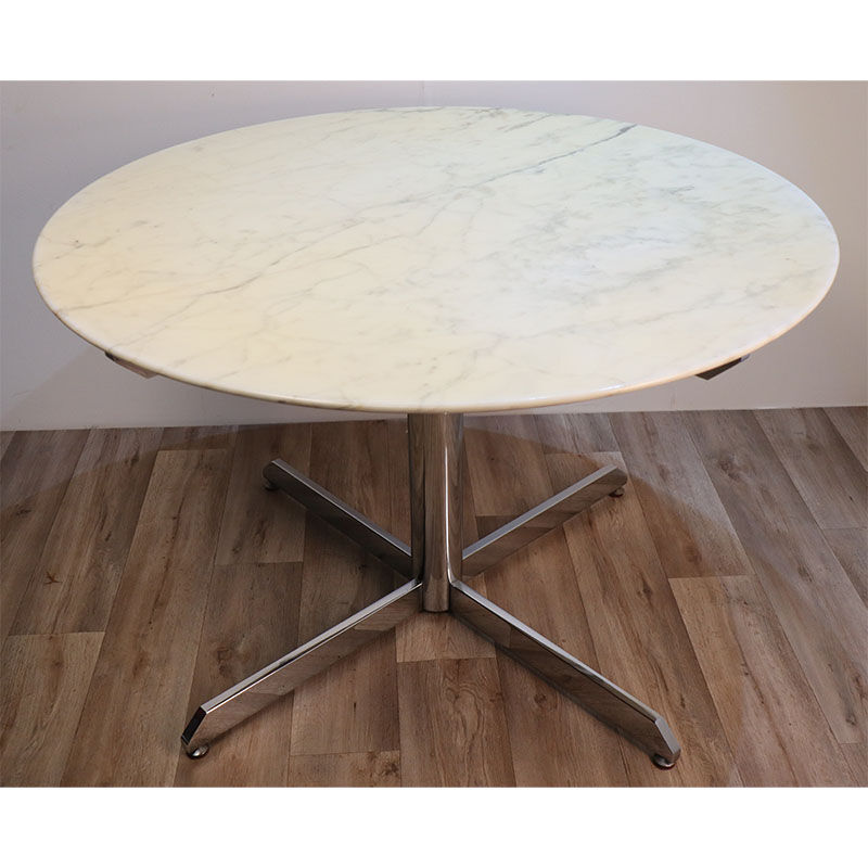 Table de repas vintage roche bobois en marbre et métal 1970