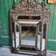 Louis xvi style repousse brass mirror with glass beads