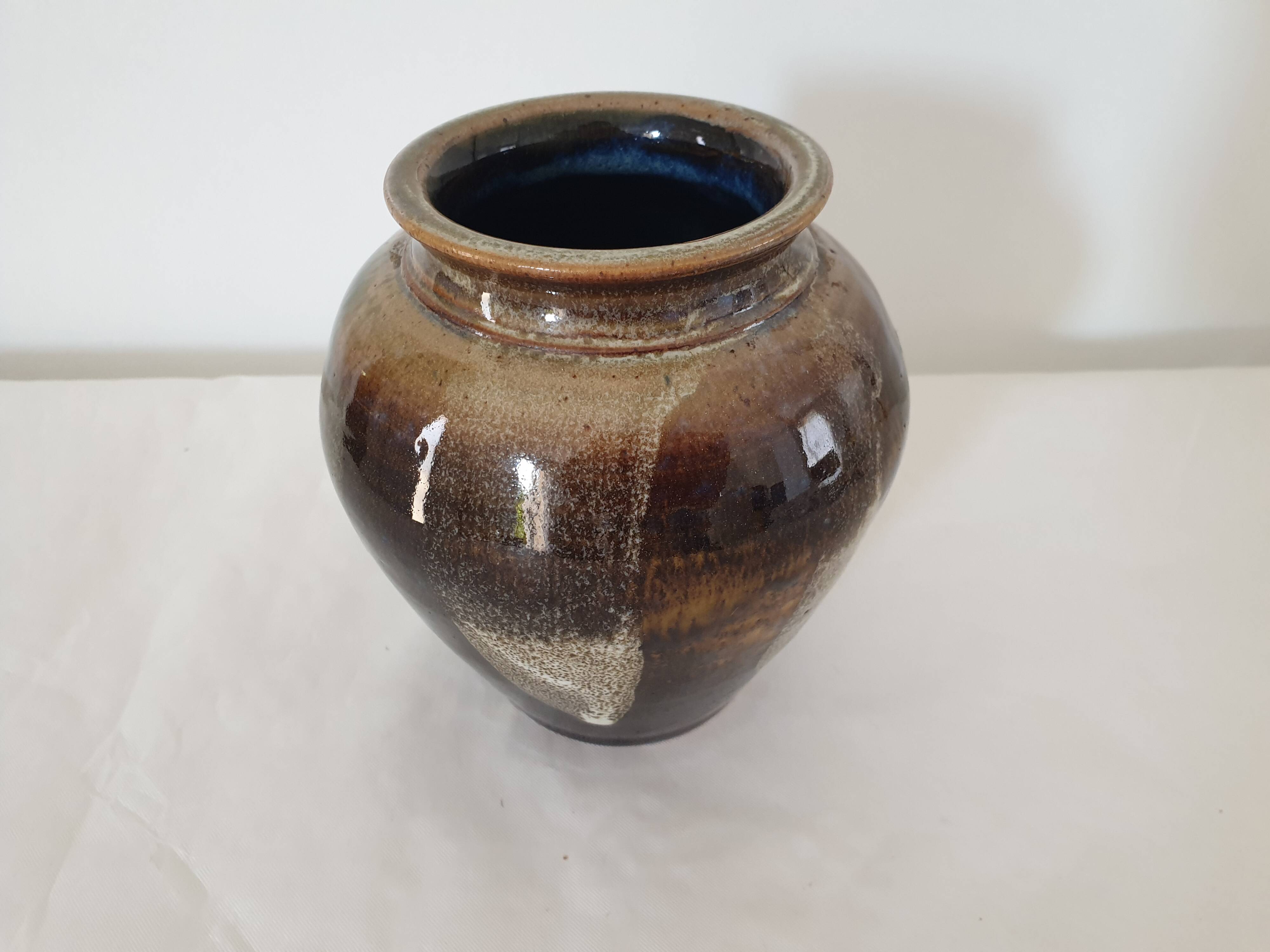Unsigned brown glazed ceramic vase - height 14cm