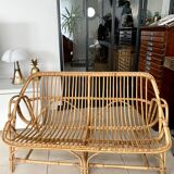 Vintage rattan bench sofa
