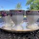 PLATTER AND ITS 6 PORCELAIN COQUETIERS WITH FLORAL DECOR TABLE ART