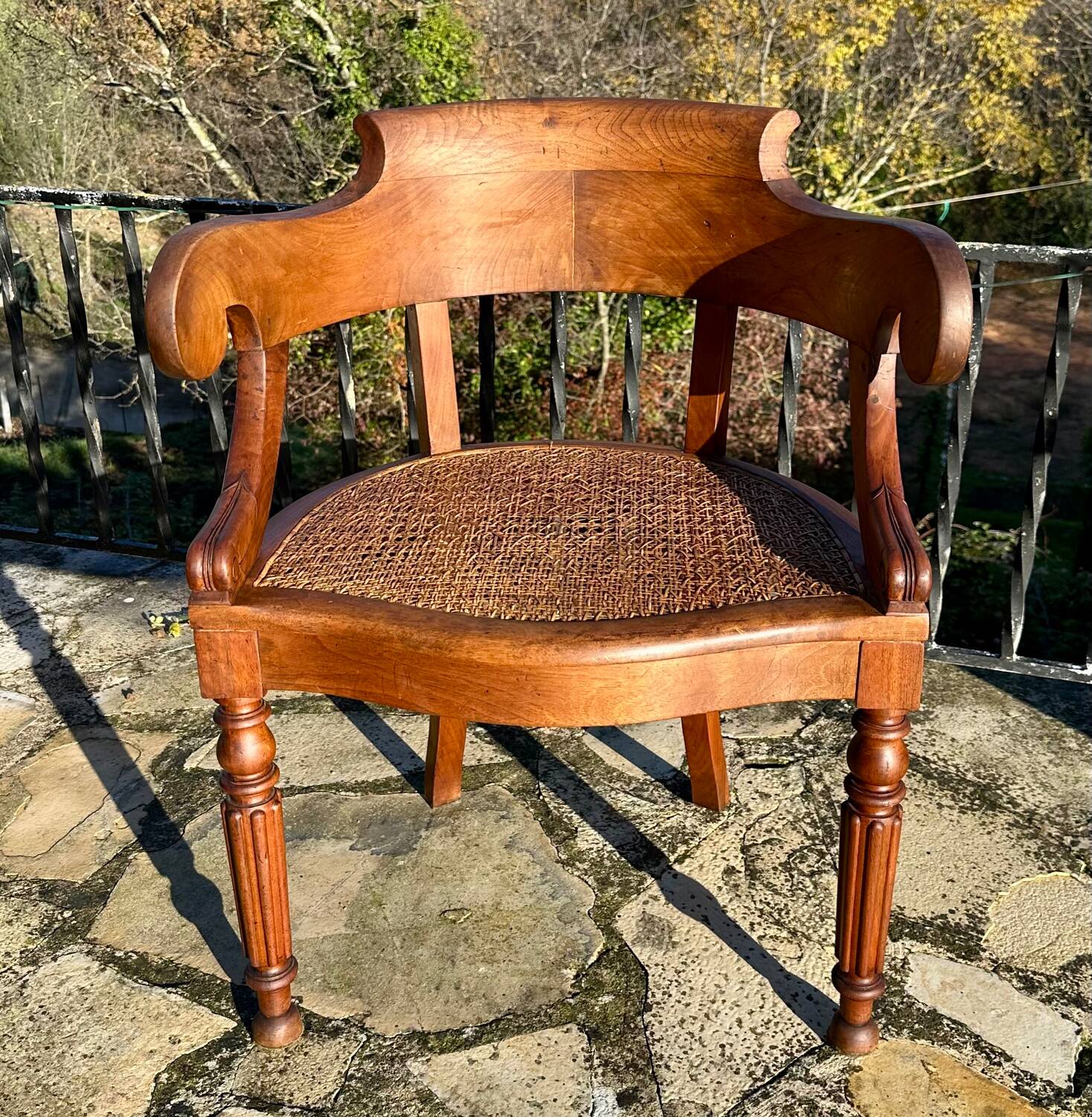 Elegant solid walnut office chair circa 1900.