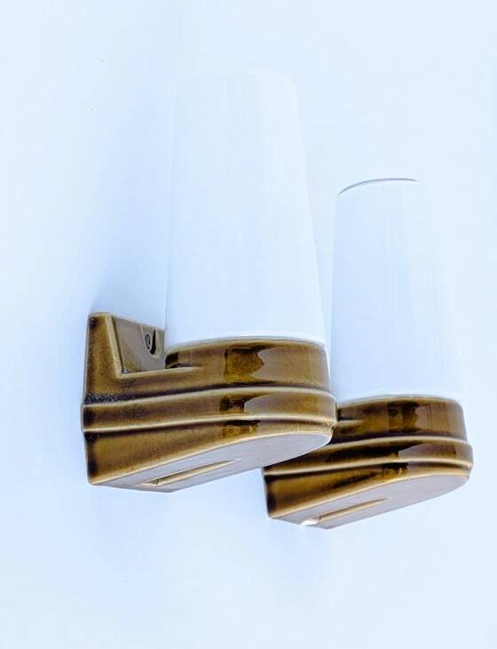 Pair of wall sconces "Bernadotte" model 6080 in ochre porcelain by Sigvard Bernadotte for Ifö - 1960