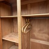Parisian hotel wardrobe with bevelled mirror, solid raw oak, 1920.