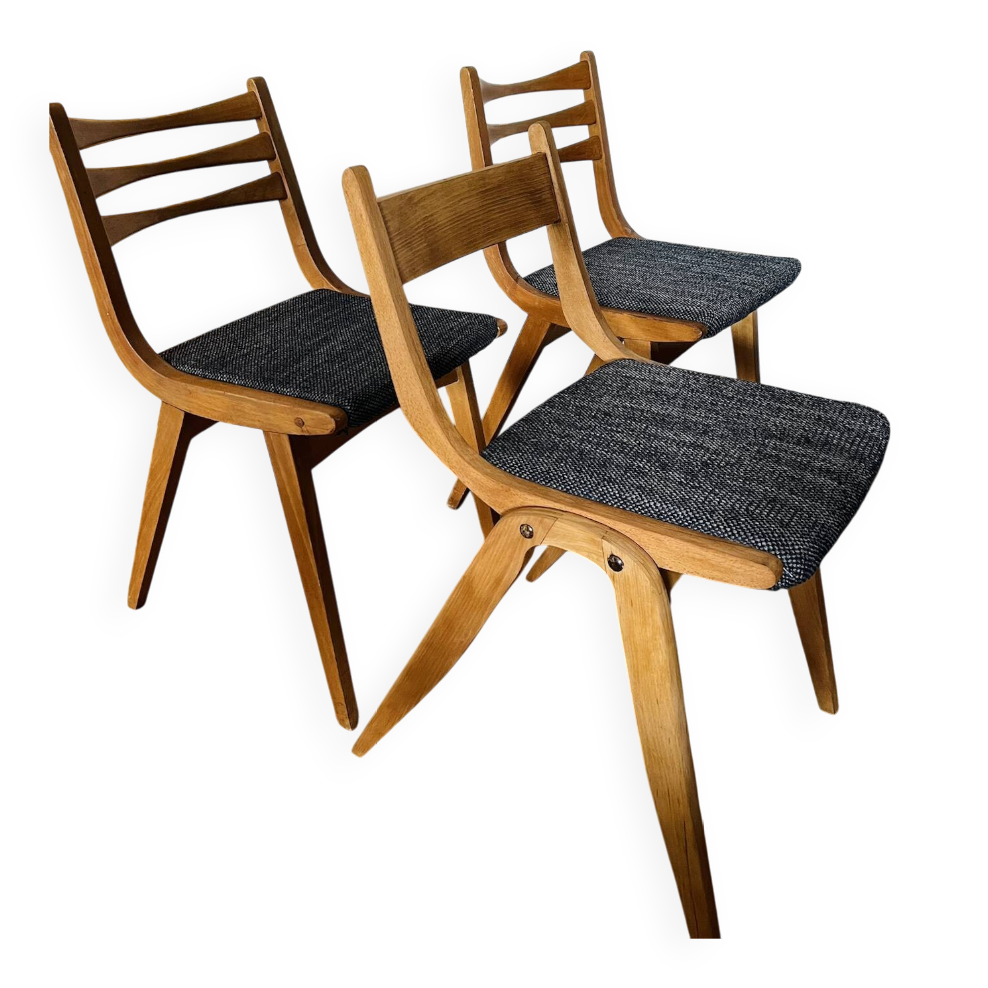 (Lot) 3 Compass Leg Chairs 1960s Scandinavian