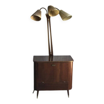 Meuble à boissons Art Déco en noyer marron avec lampe intégrée et laiton, 1950s