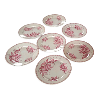 7 assiettes plates motif Mûre de chez Badonviller