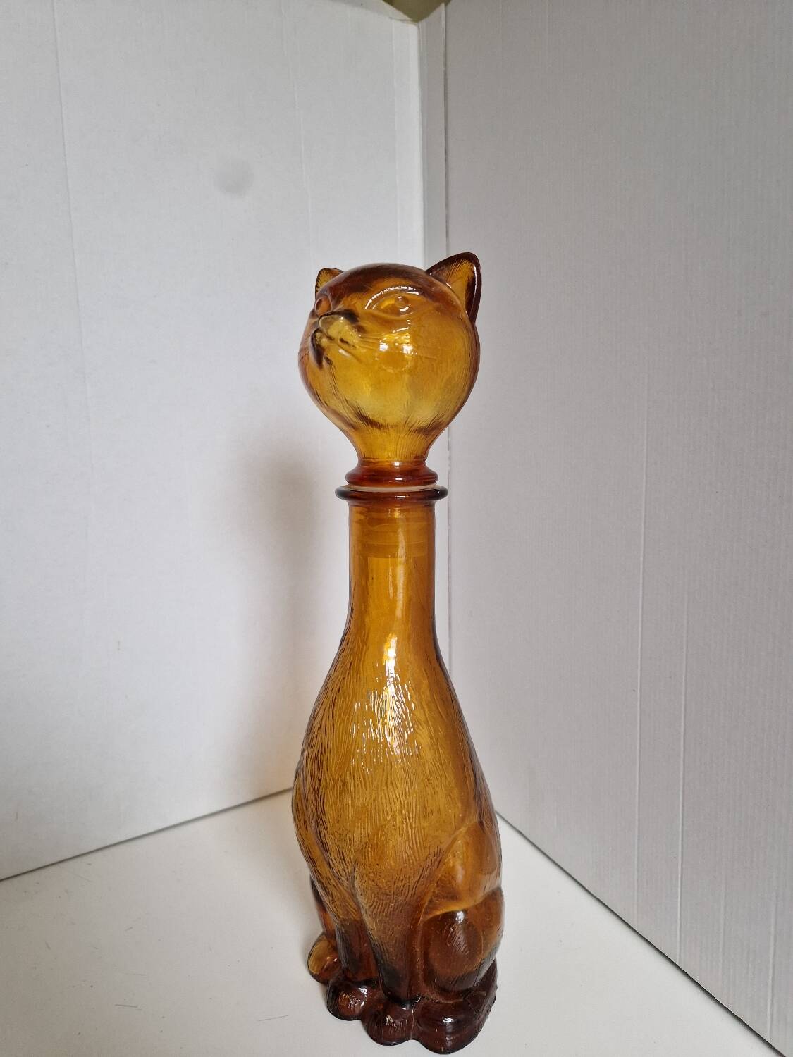 Vintage Empoli Amber Glass Cat Shaped Bottle
