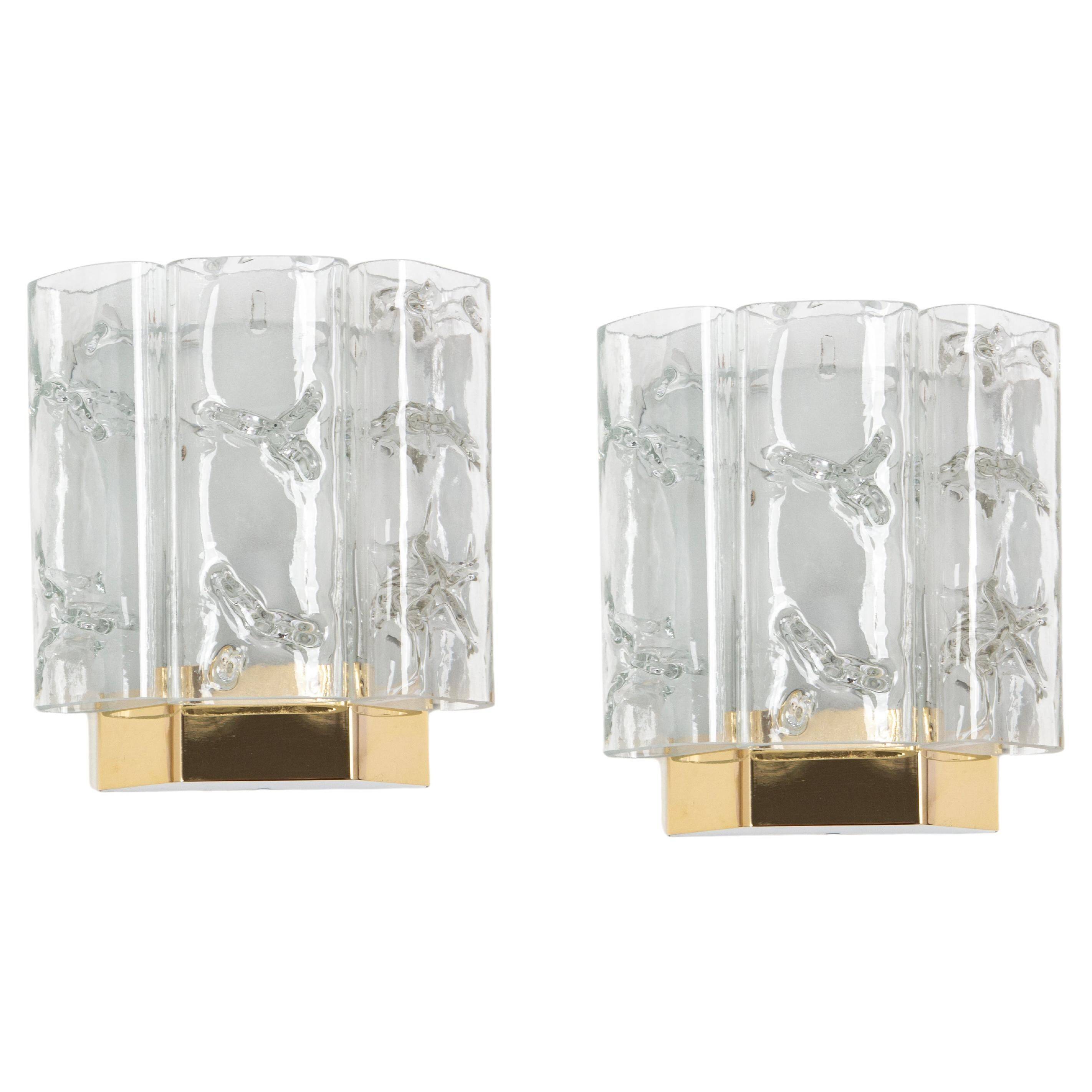 Pair of Brass and Murano Glass Wall Sconces by Doria, Germany, 1960s