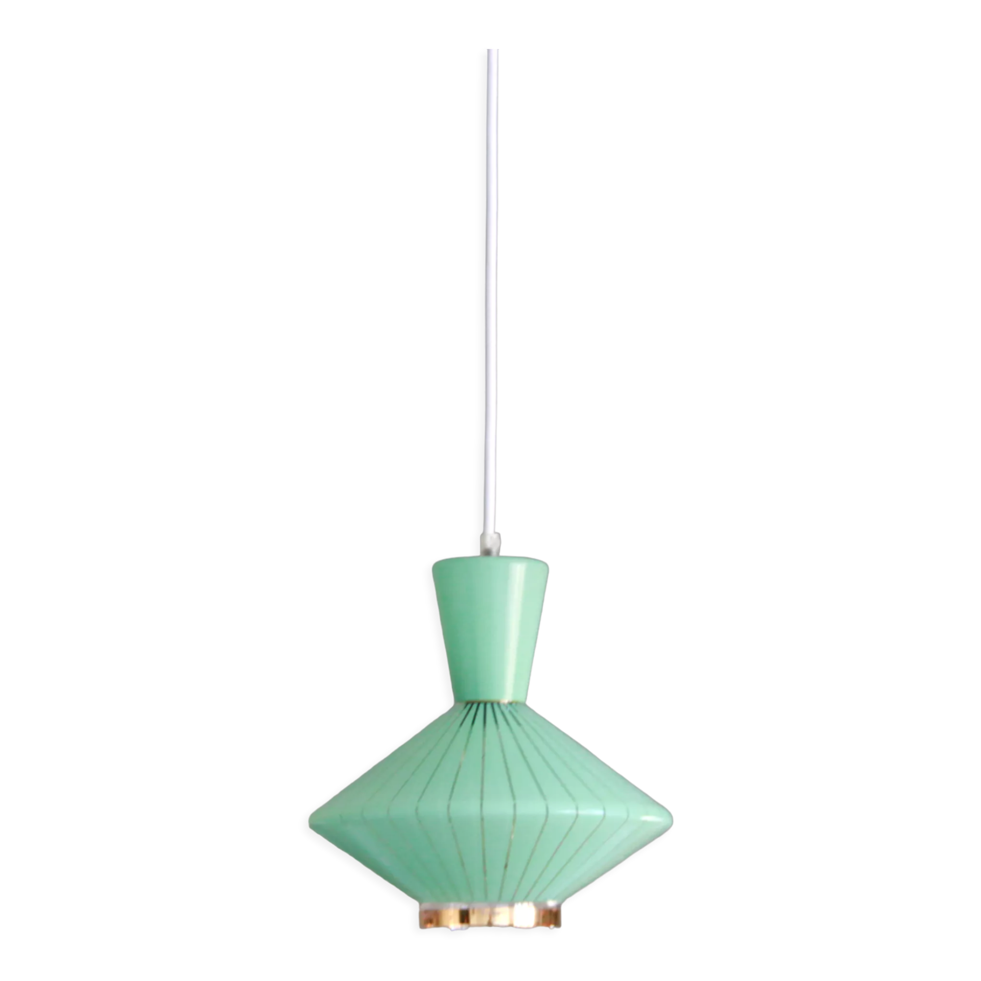 Green diabolo pendant lamp with gilding chandelier vintage luminaire