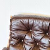 Scandinavian leather and teak bench 1960