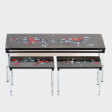 Vintage Adri Belgique ceramic nesting tables mimiset: 1 coffee table and 2 sidetables, 1960s