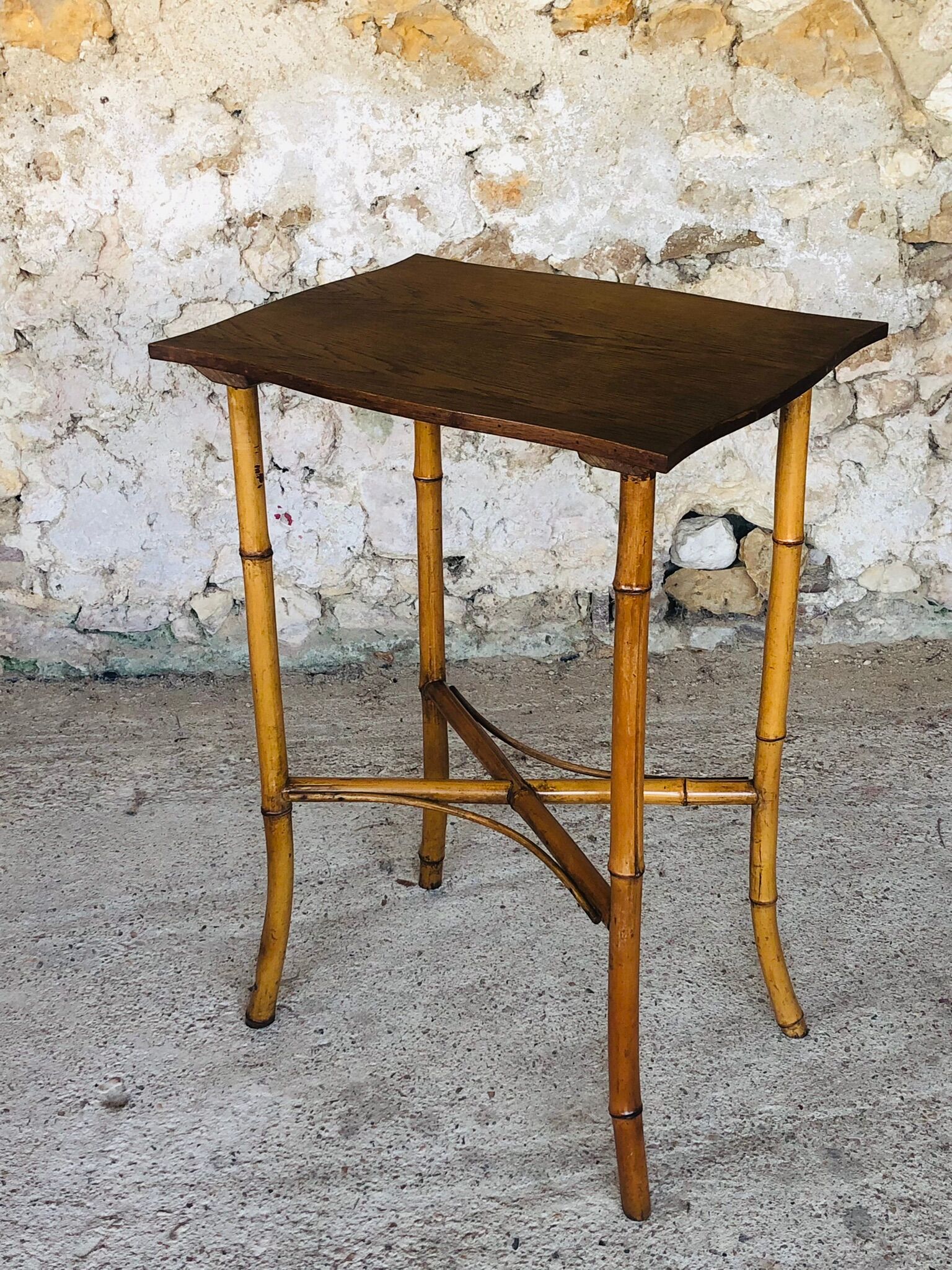Large vintage side table in bamboo and rattan, circa 1930's