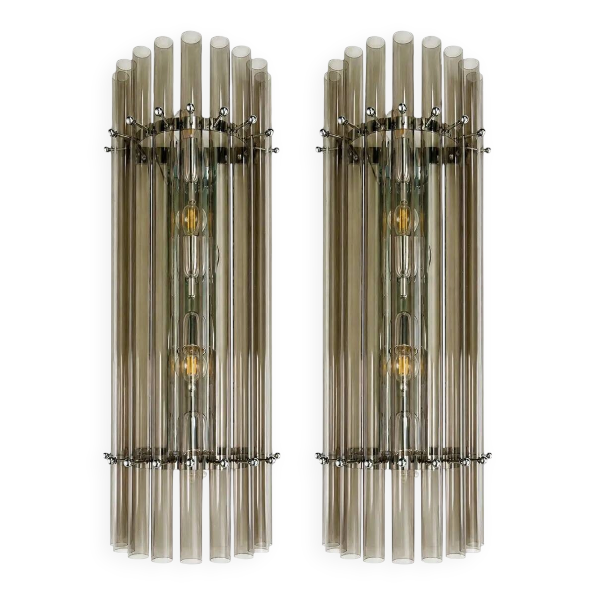 Contemporary Modern Smoked-Fumè Glass Pipes Wall Sconces-Set of Two