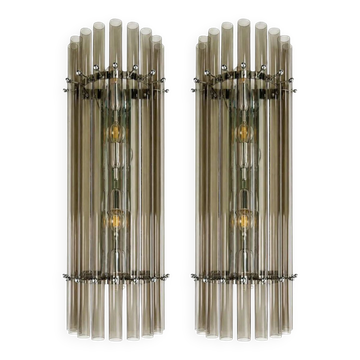 Contemporary Modern Smoked-Fumè Glass Pipes Wall Sconces-Set of Two