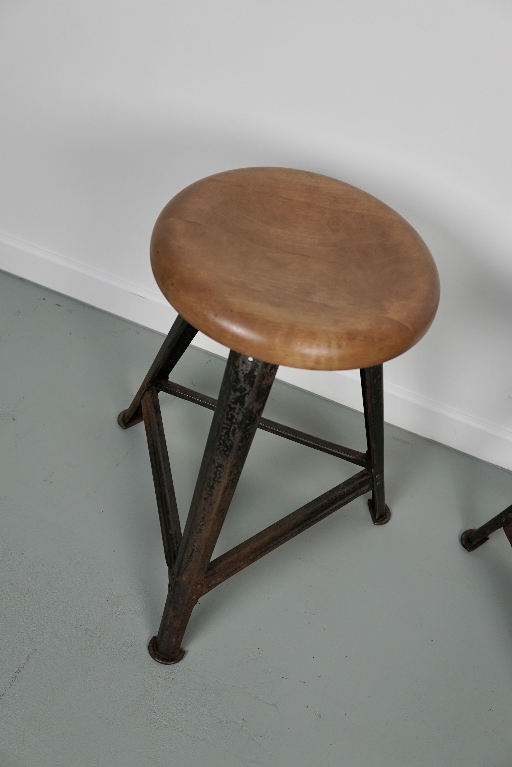 Pair of Industrial Steel Factory Stools By Rowac Robert Wagner Chemnitz, 1930s