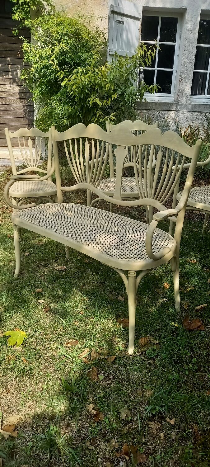 Bentwood cane set, sofa, 2 armchairs, 2 chairs