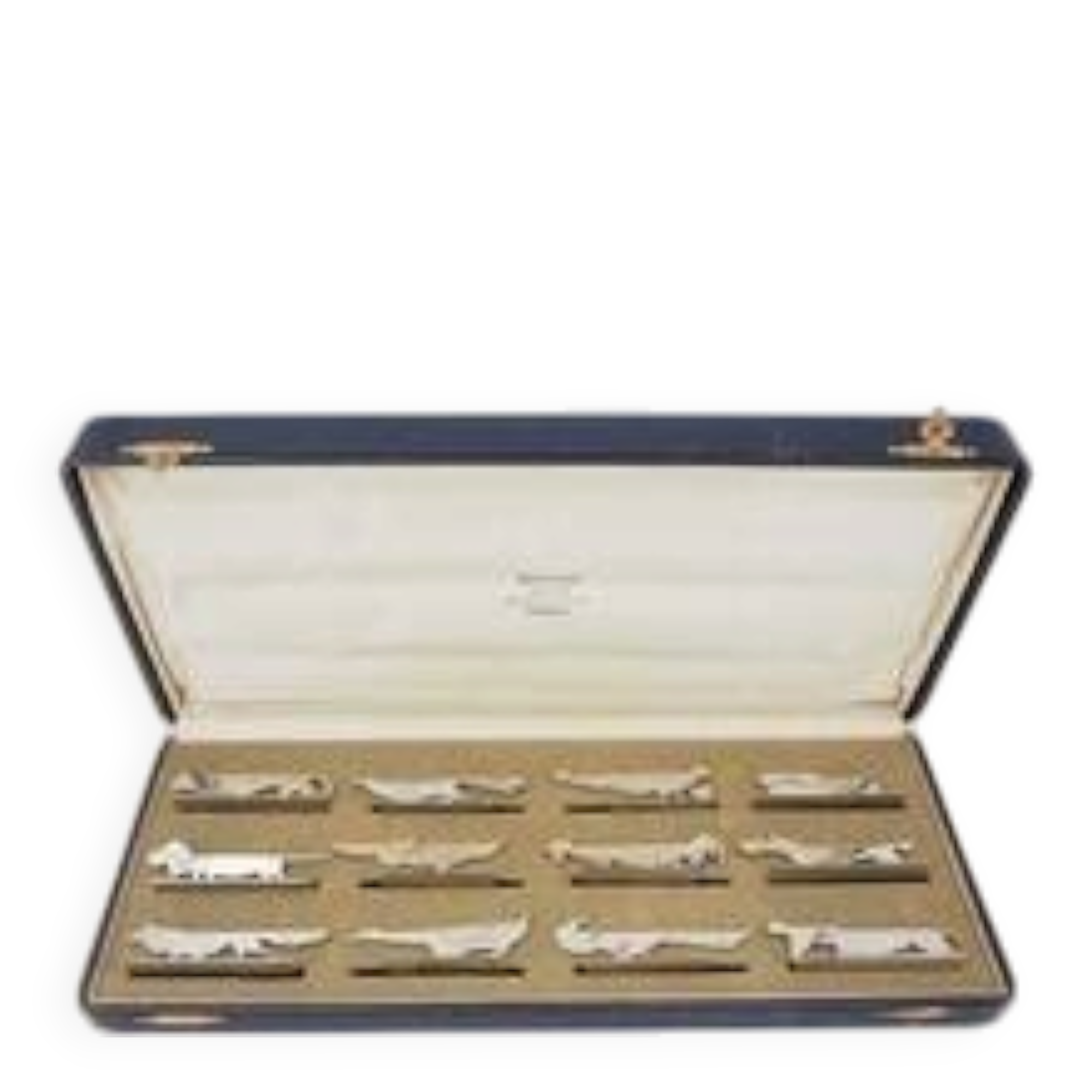 Aristide Colotte, 12 animal-shaped knife rests, Art Deco, excellent condition, case.