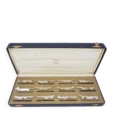 Aristide Colotte, 12 animal-shaped knife rests, Art Deco, excellent condition, case.