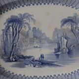Grand plat bleu terre de fer ancien longport
