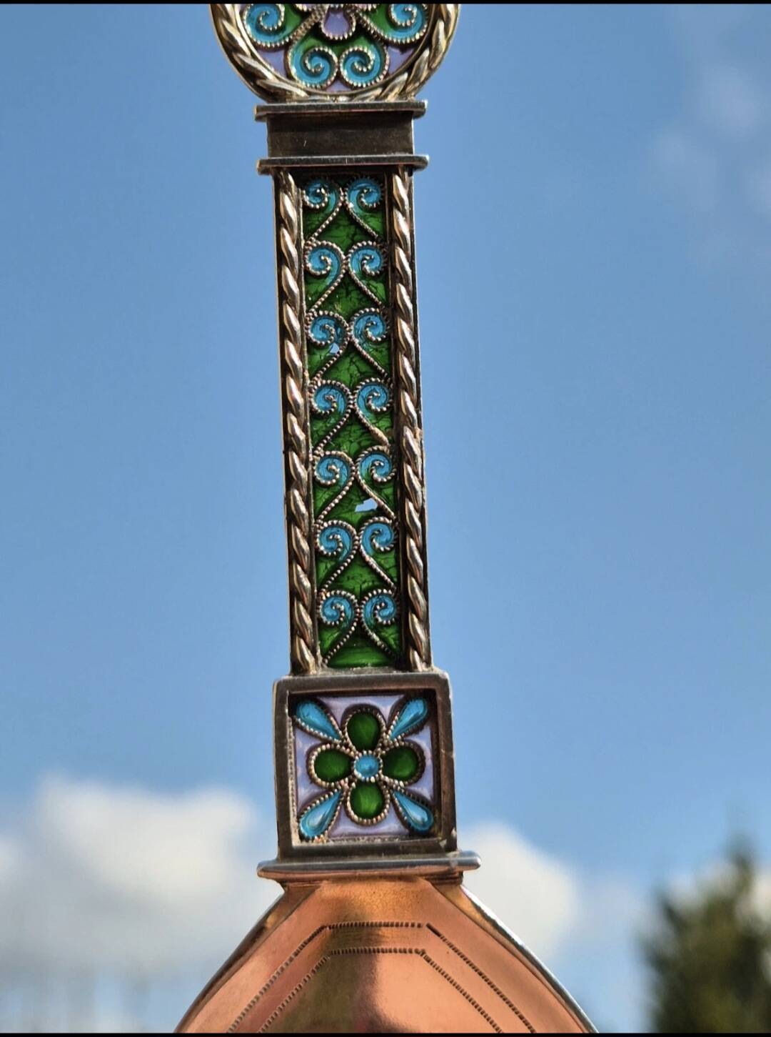 Iconic Antique Jacob Tostrup 950 Silver and Plique-a-jour Enamel Spoon