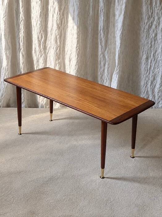 Mid-century modern teak coffee table with brass feet, Sweden circa 1960