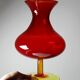 Vintage blown glass vase with "controlled" bubbles in red and yellow, 1960s-1970s.