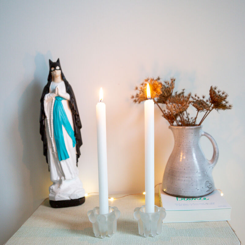 2 matte glass candle holders