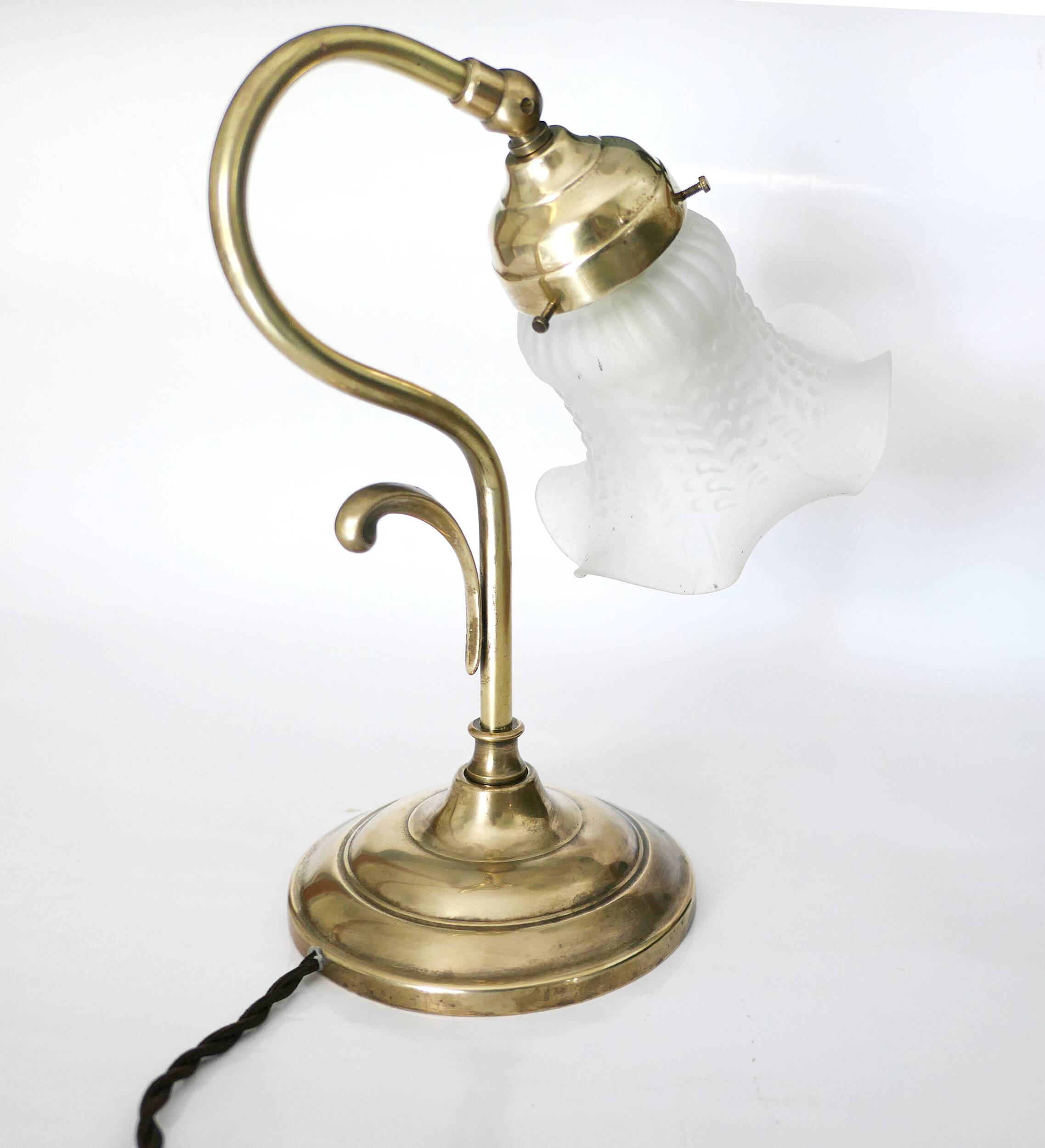 "swan neck" lamp in bronze and brass from 1900