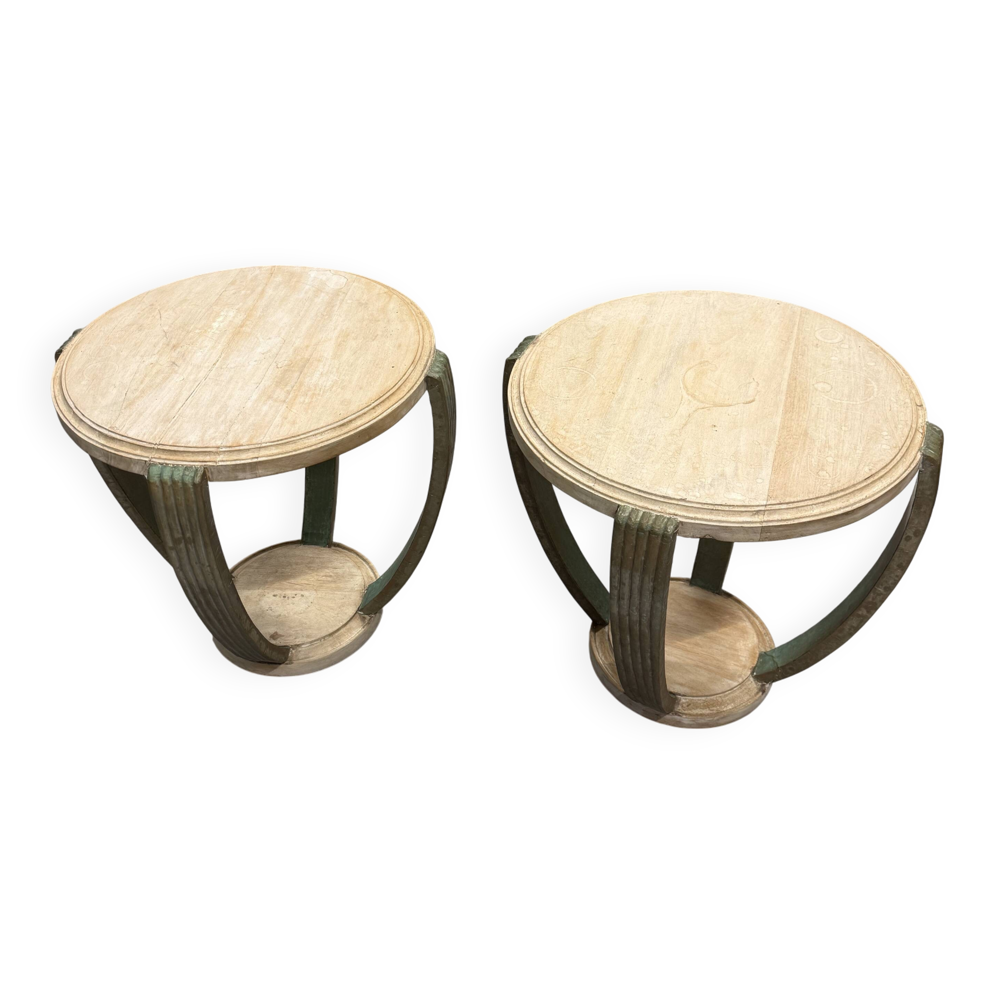 Indian wooden side table - 4 arched columns in oxidised metal