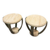 Indian wooden side table - 4 arched columns in oxidised metal