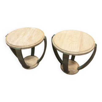 Indian wooden side table - 4 arched columns in oxidised metal