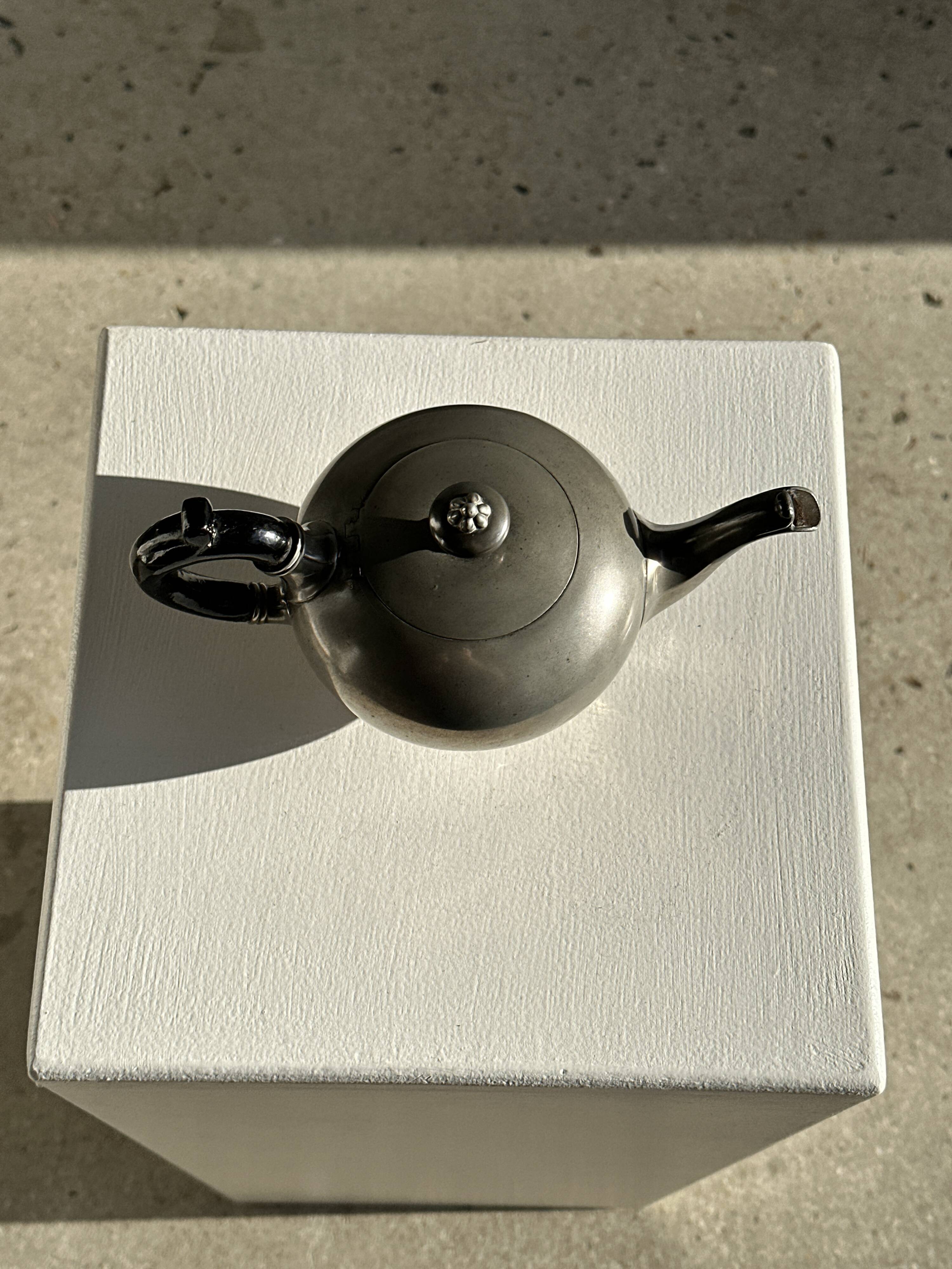 Small teapot, pewter coffee pot flattened oval shape