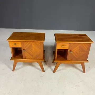Pair of vintage mid-century modern wooden bedside tables / nightstands, 60 × 54 × 30 cm