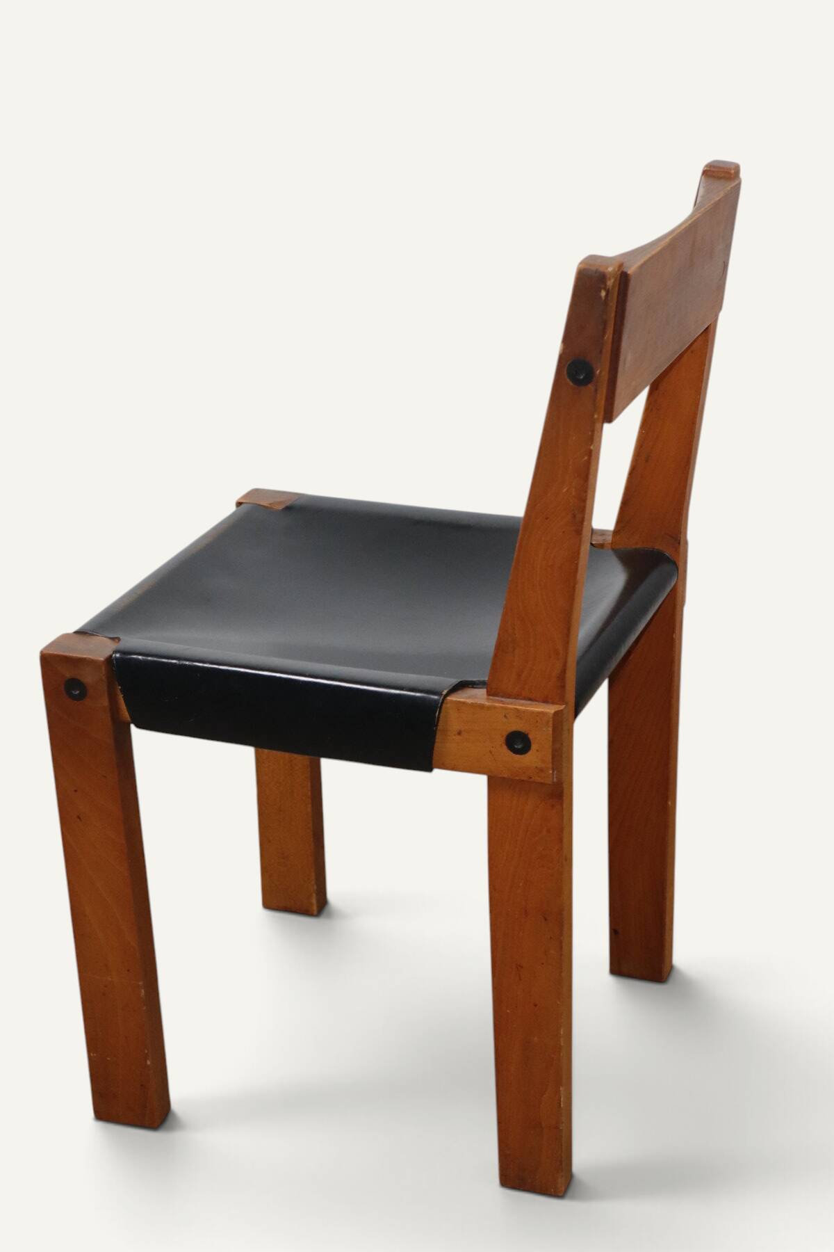 Chair S24 by Pierre Chapo – Solid elm and black leather – 1970