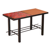 Ceramic coffee table, black iron and ceramic, red, design, 1970