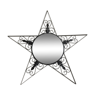 Miroir rond en fer forgé à forme d'étoile