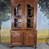 Louis XV period cherry wood sideboard with two glass panels