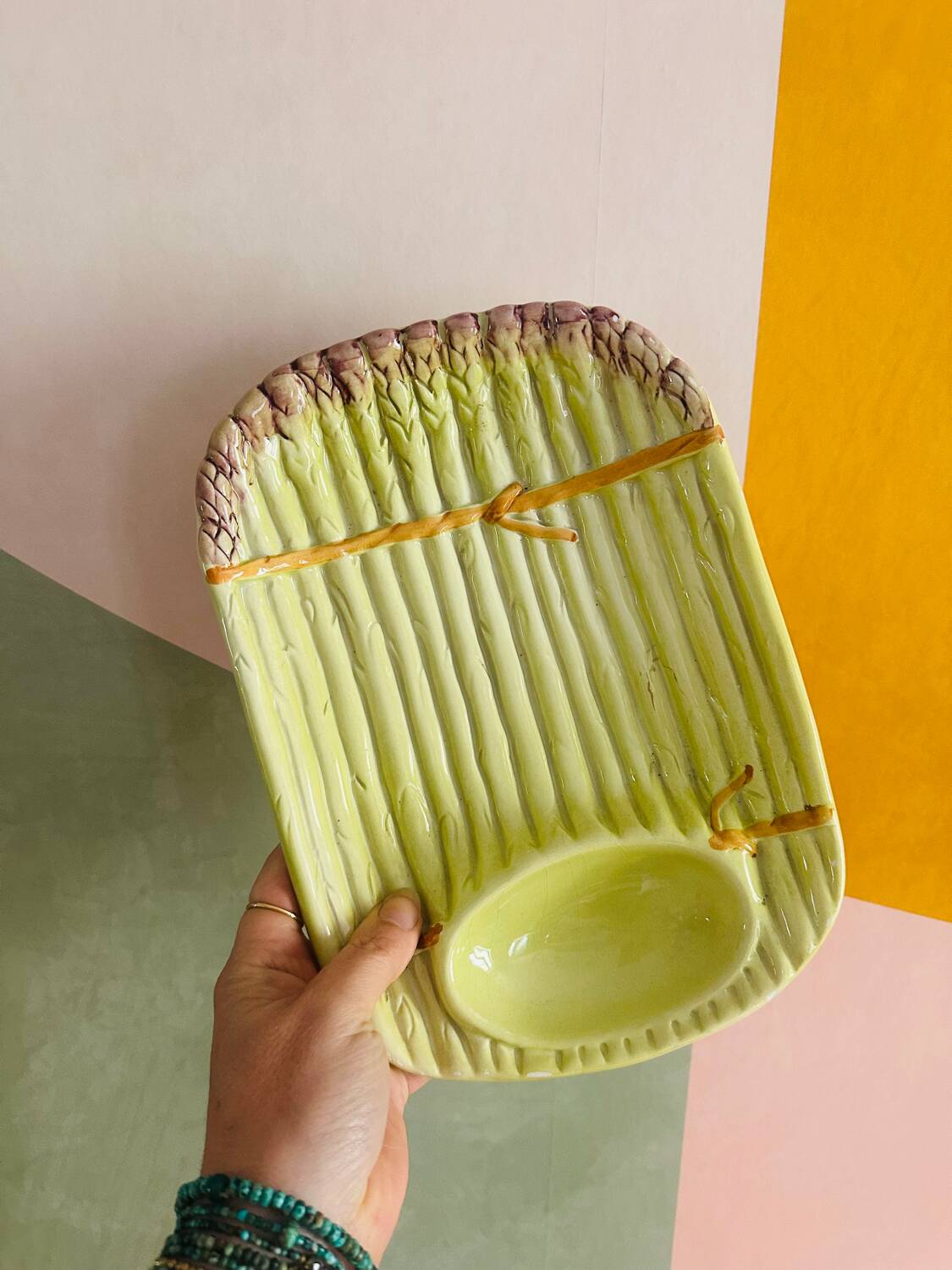 Vintage slipware asparagus dish