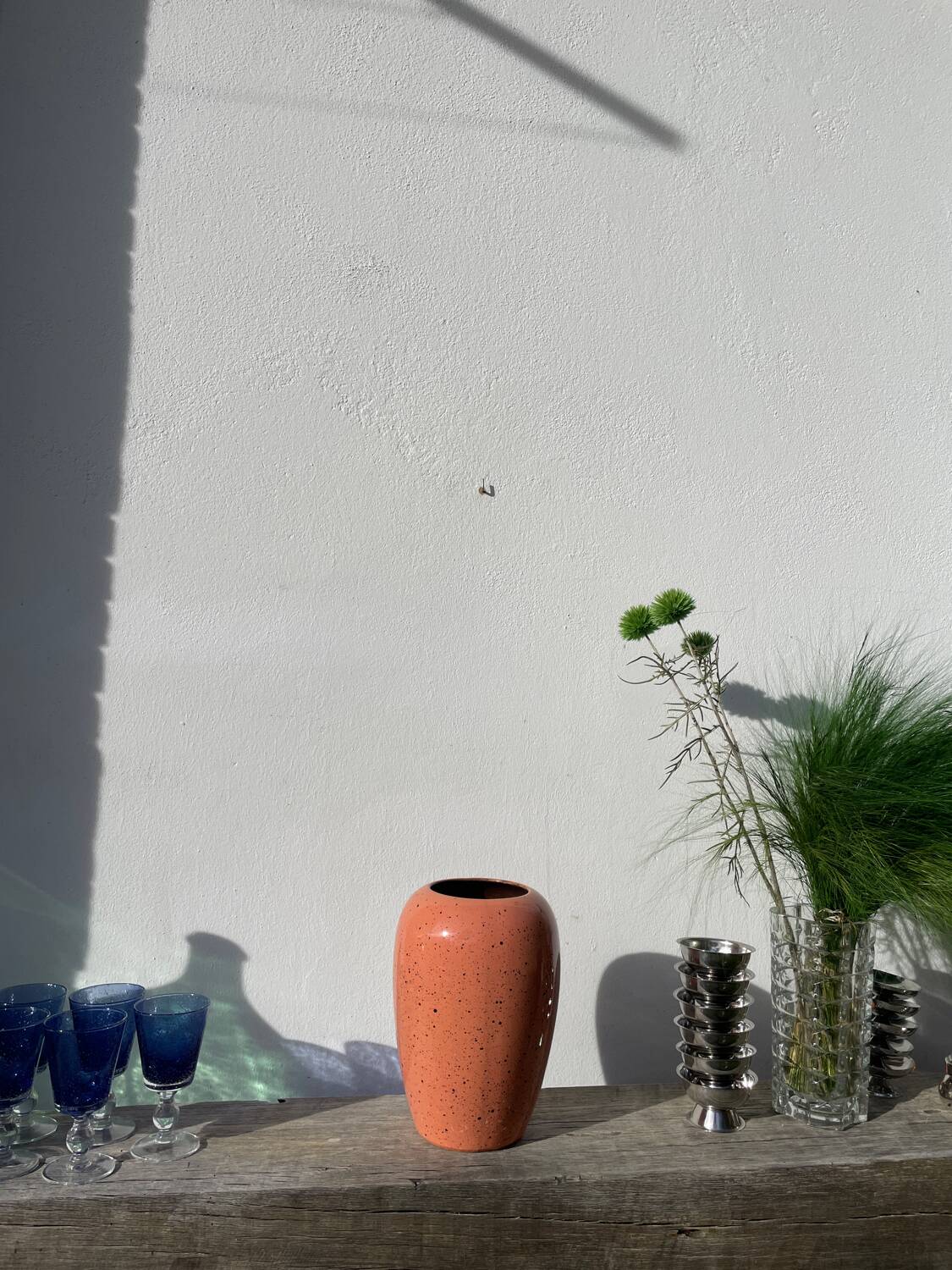 Large West German speckled salmon and black ceramic vase