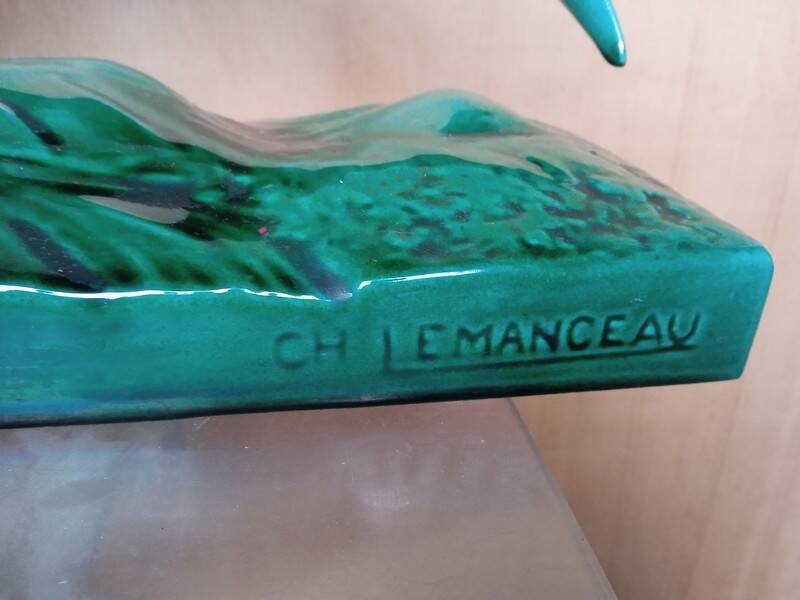 Pheasant statue sculpture glazed ceramic Ch.Lemanceau Art Deco