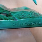 Pheasant statue sculpture glazed ceramic Ch.Lemanceau Art Deco