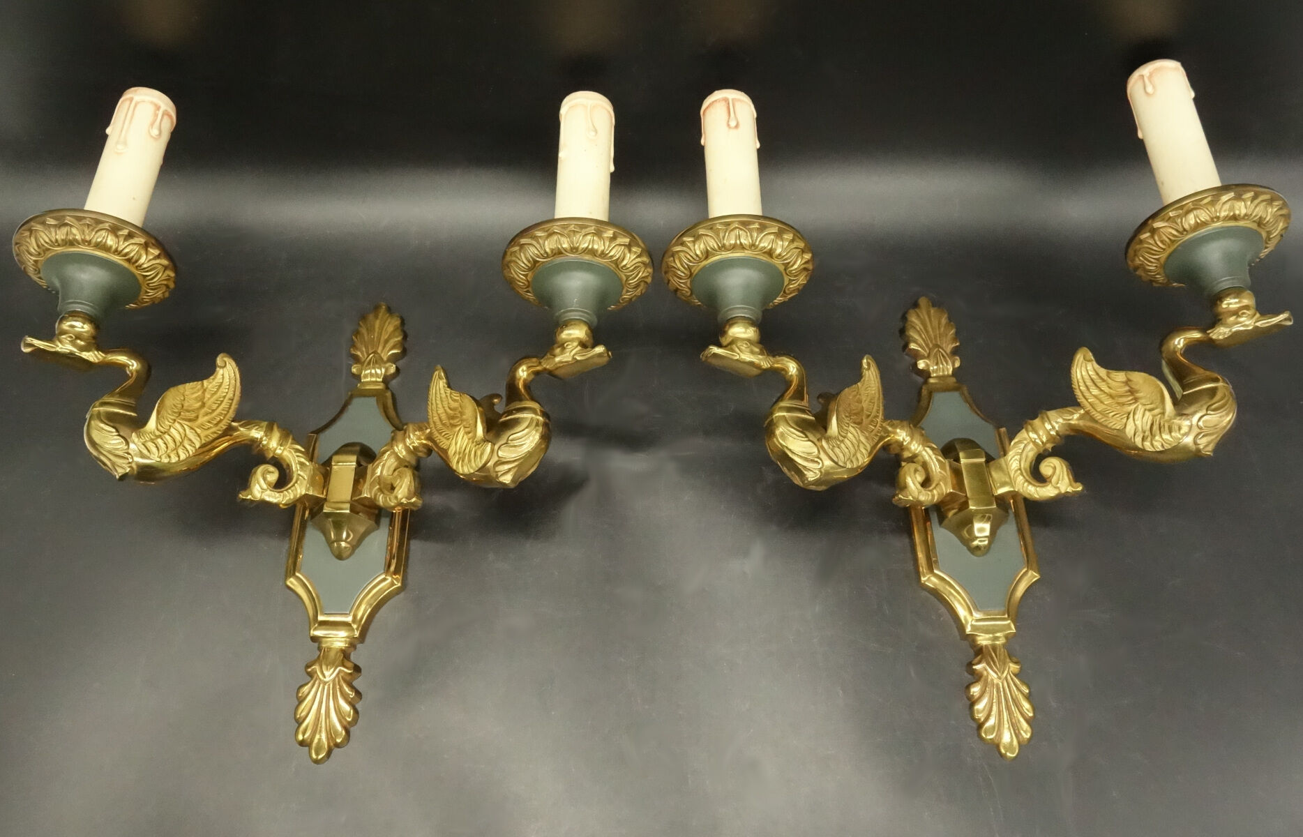Pair of Empire style swan sconces - Lucien GAU, Paris
