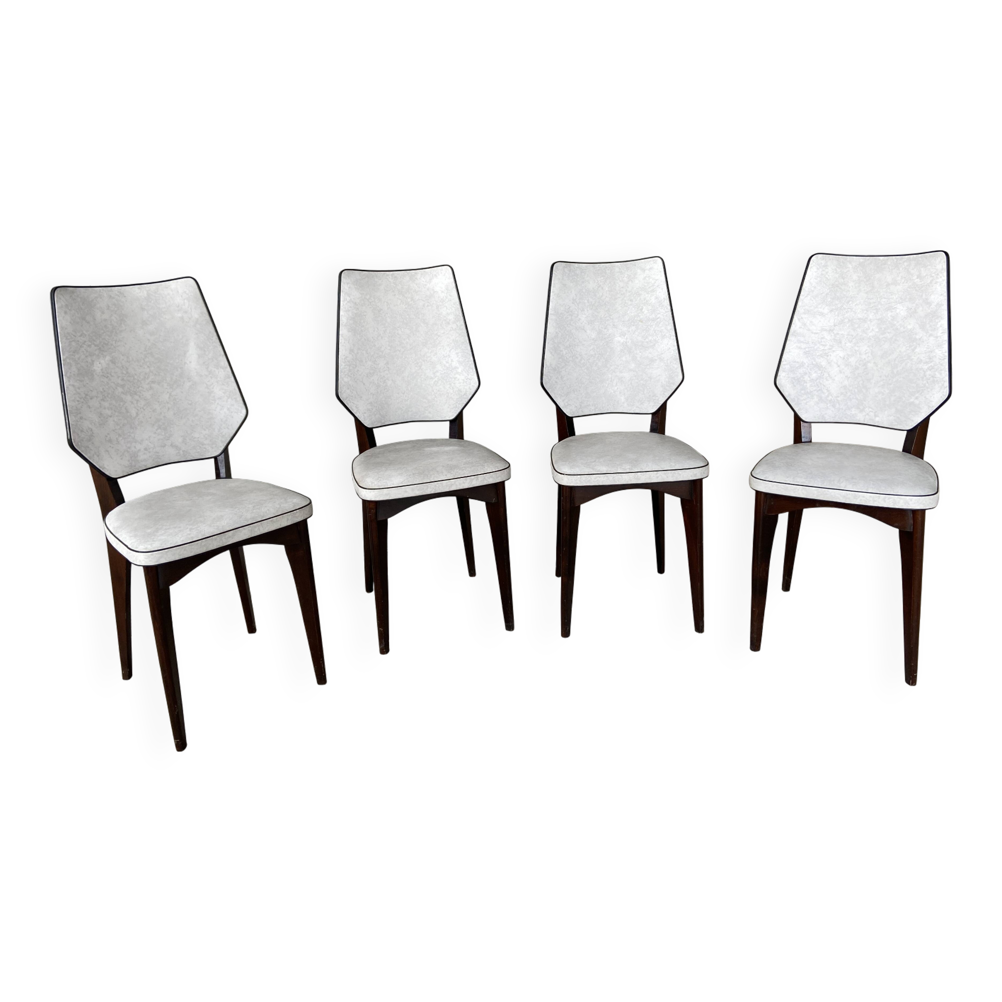 Set of 4 elegant French chairs Scandinavian style vintage 1960 imitation leather